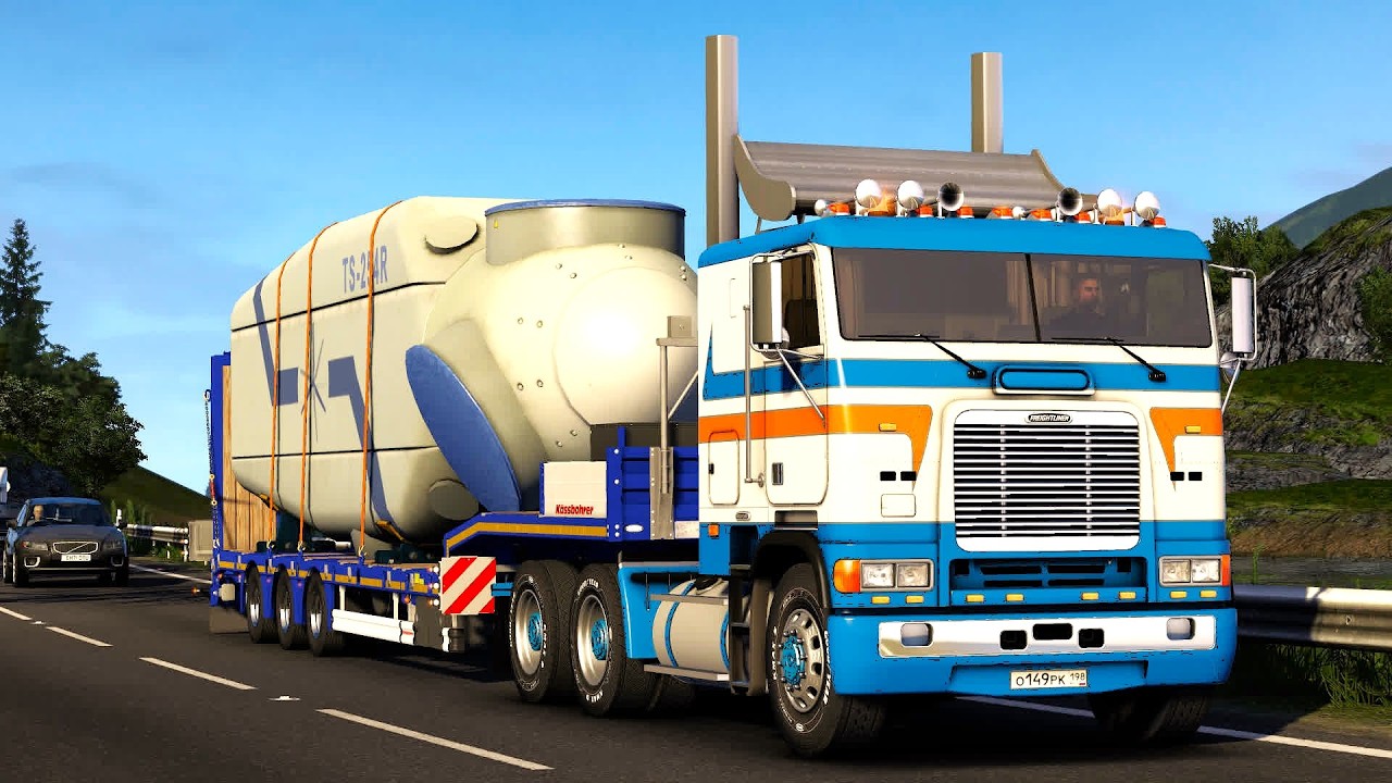2213 / ЕTS2 1.57 / Freightliner FLB / Купил трал и с грузом в Норвегию.