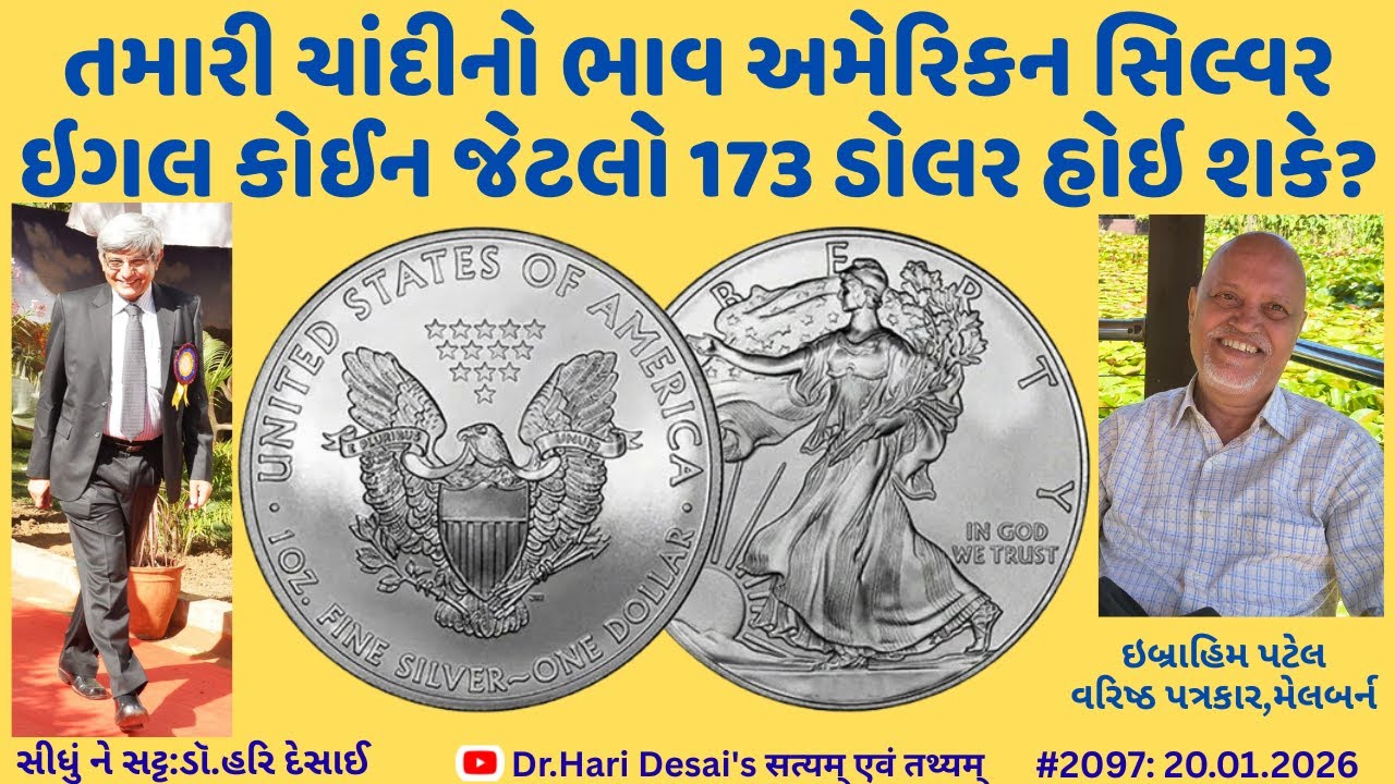 2097. તમારી ચાંદીનો ભાવ અમેરિકન સિલ્વર ઇગલ કોઈન જેટલો 173 ડોલર હોઇ શકે? સીધું ને સટ્ટ:ડૉ.હરિ દેસાઈ