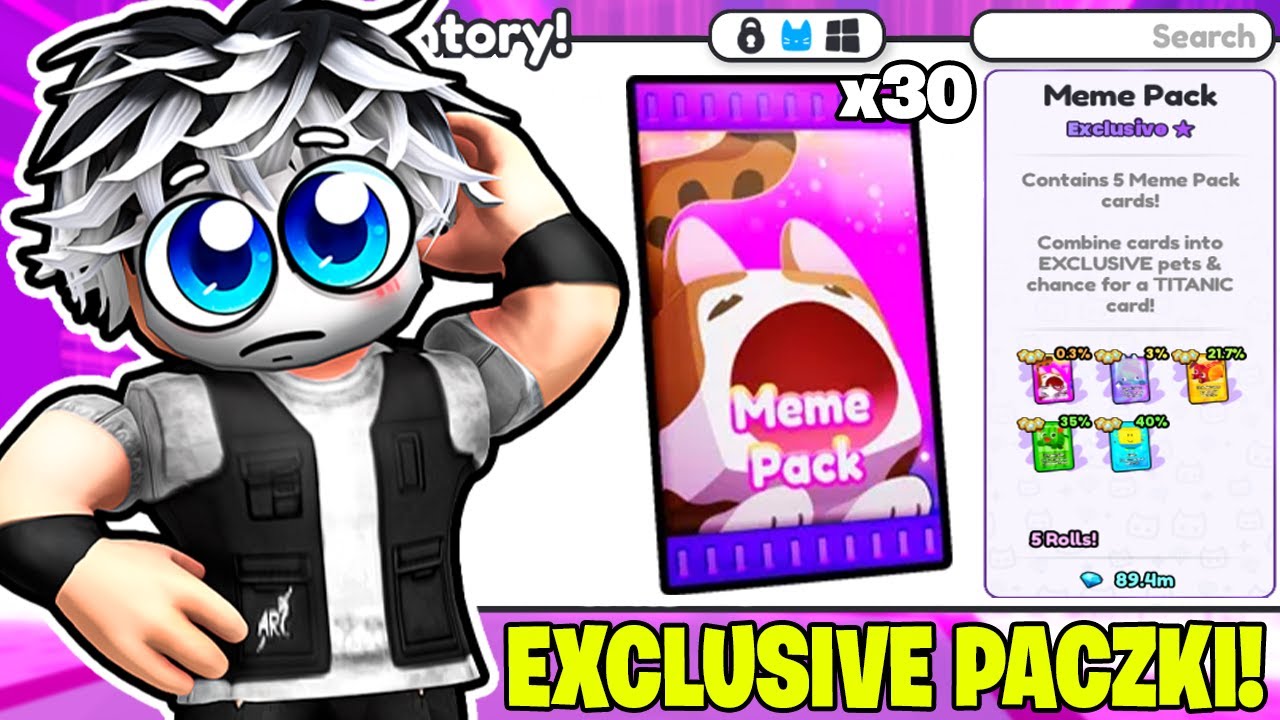 OPENING 30 NEW MEME PACKS IN PET SIMULATOR 99! *TITANIC CARD?!* Roblox