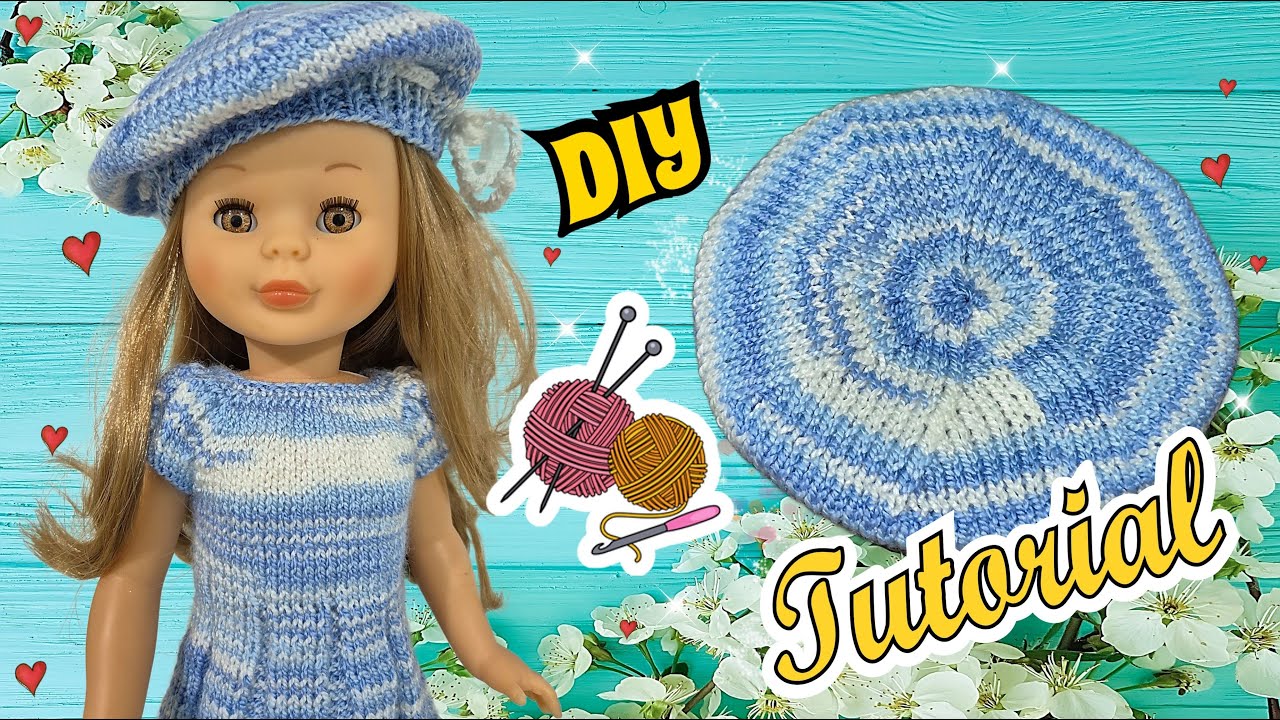 BOINA Tejida a Dos Agujas para MUÑECA 💙Tutorial Paso a paso