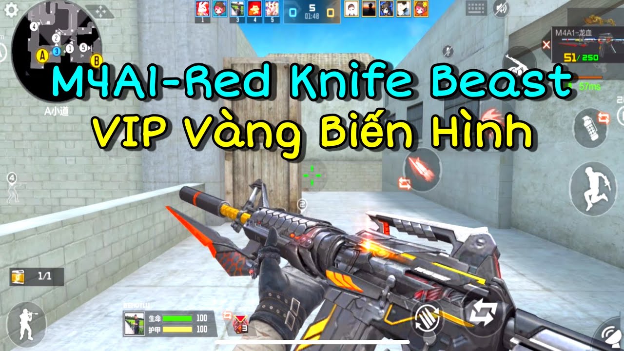 CF Mobile | M4A1-Red Knife Beast VIP Vàng Biến Hình,Cận Chiến Độc Lạ | Tường CT