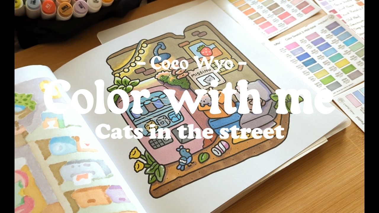 Color with me : Cats in the street 🐱 - Coco Wyo - ASMR no talking ✨