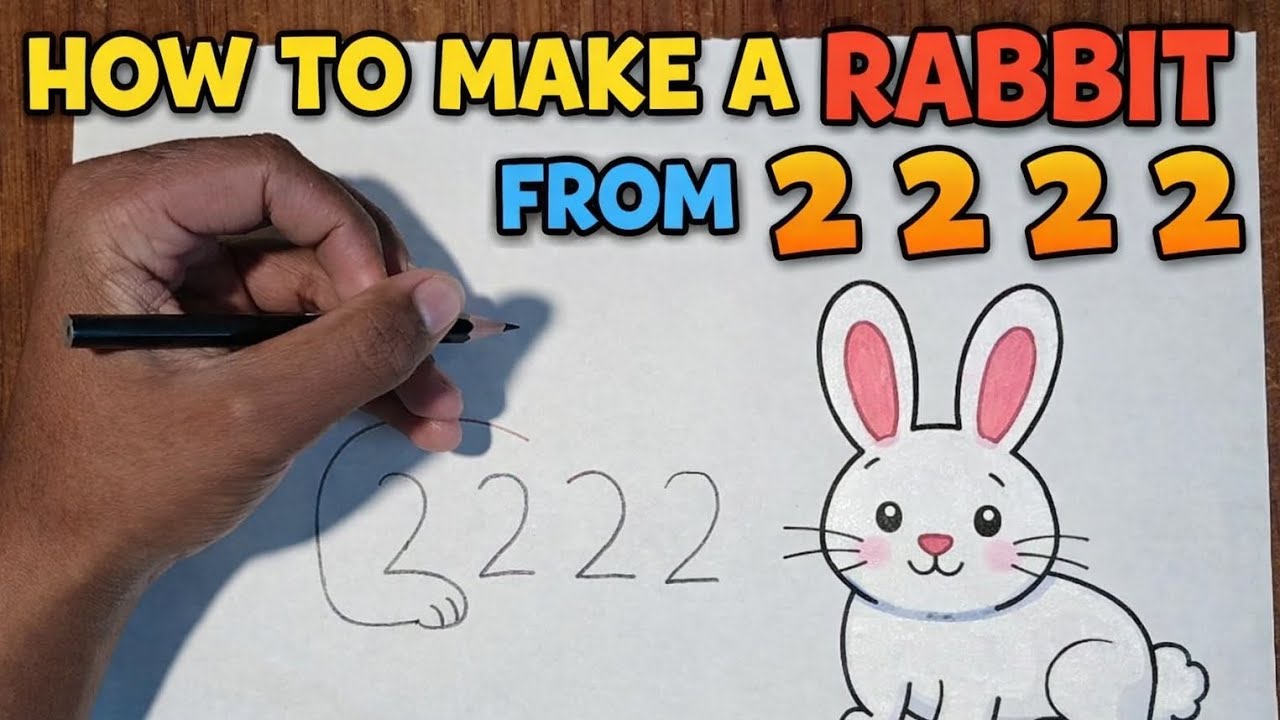 How to Draw a Cute Rabbit from 2 2 2 2 🐰 | Easy Drawing for Kids