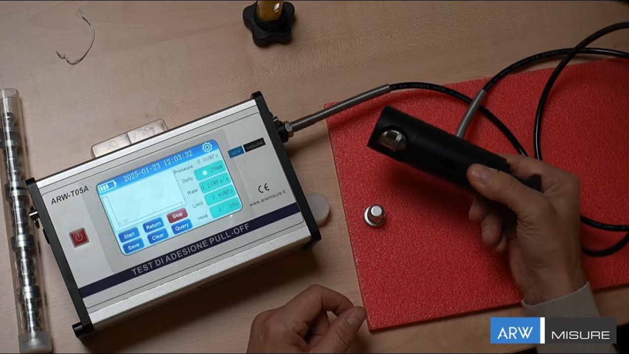 Illustrazione menu e funzioni del Tester automatico di adesione Pull-off ARW-T05A