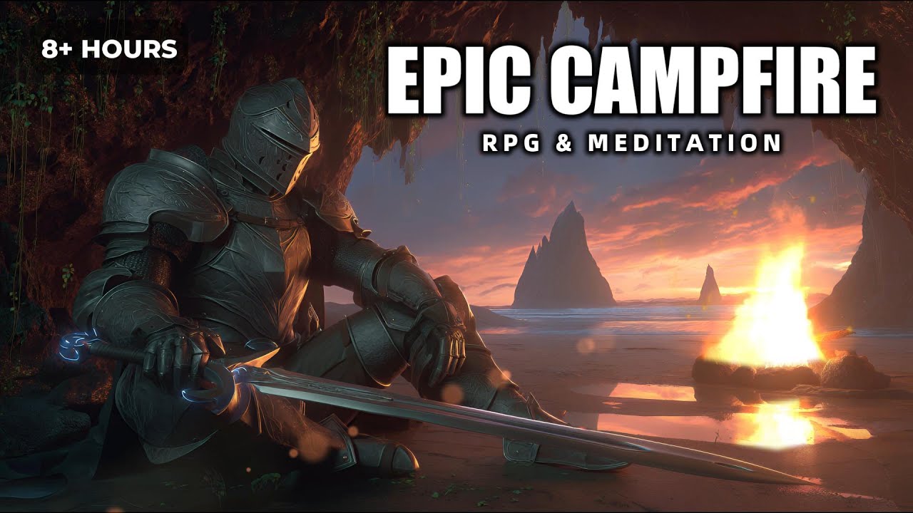 Epic Campfire Ambience 🔥 8+ Hours Fantasy Music for RPG, Meditation & Sleep | Warrior's Rest
