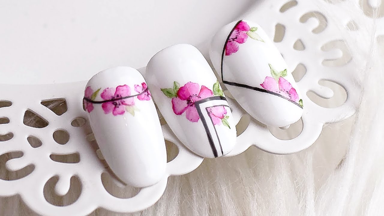 🌸AKWARELOWE KWIATY na paznokciach 🌸 krok po kroku