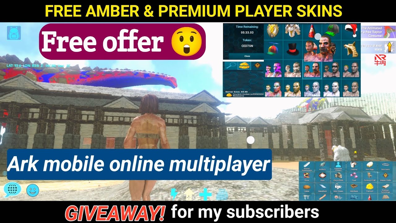 FREE AMBER & PREMIUM PLAYER SKINS  GIVEAWAY FOR MY SUBSCRIBERS | Ark mobile online multiplayer 