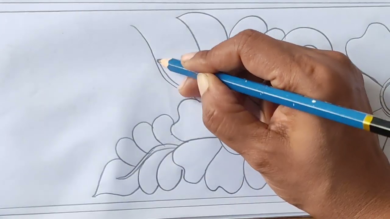 So beautiful hand drawing border line design for hand embroidery very easily 