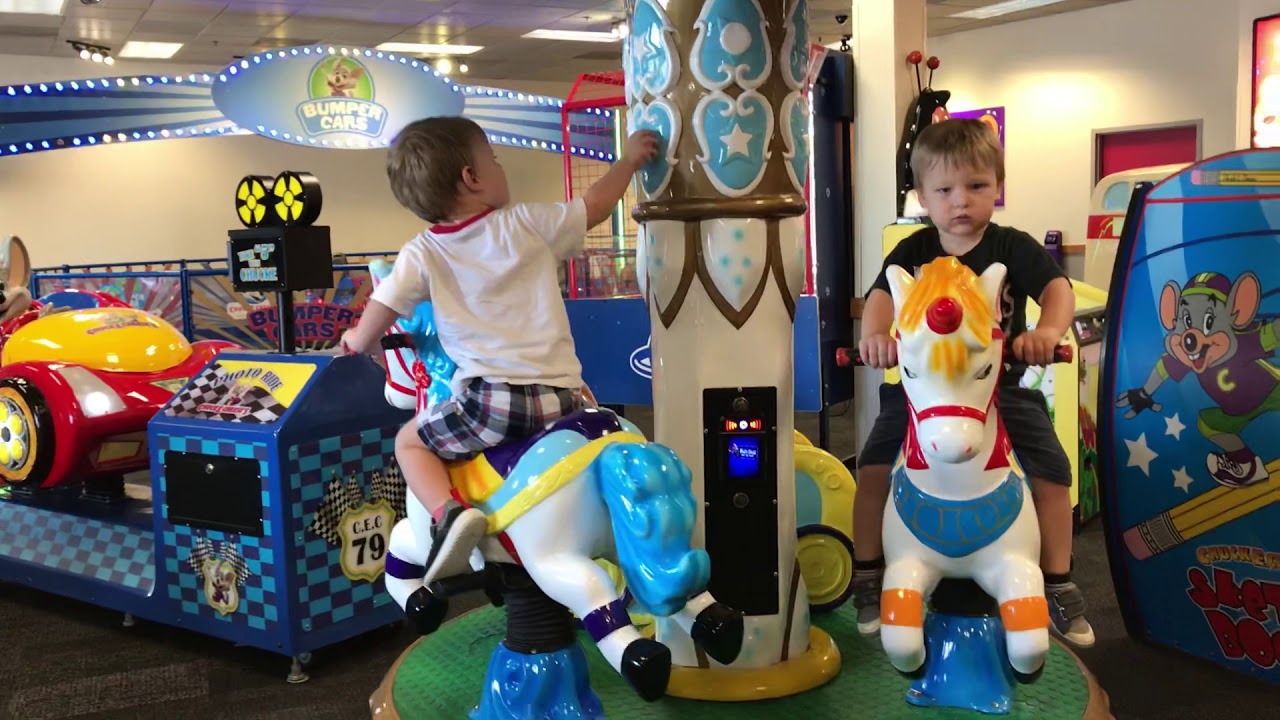 The slowest carousel in history at Chuck e Cheese Sensory Sunday - 2 year old twins