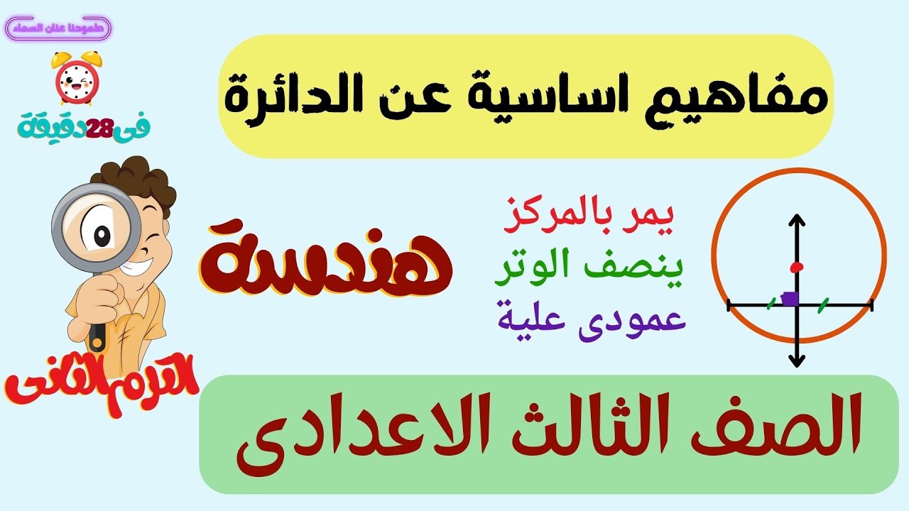 مفاهيم اساسية عن الدائرة - الدرس الاول هندسة -  الصف الثالث الاعدادى - الترم الثانى