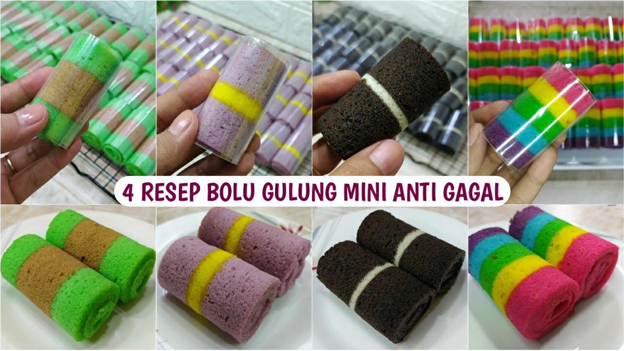 KUMPULAN 4 RESEP BOLU GULUNG MINI LENTUR ANTI PECAH 👍 SUPER LEMBUT DAN EMPUK 100% BERHASIL
