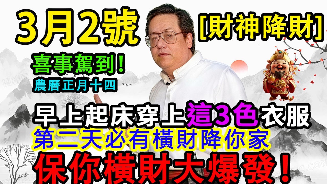喜事駕到！3月2號，農曆正月十四，「財神東北降財日」，早上起床穿上這3色衣服，第二天必有橫財降你家，菩薩保你正財橫財大爆發！#佛學 #佛淨 #佛陀 #佛法 #佛教 #修行