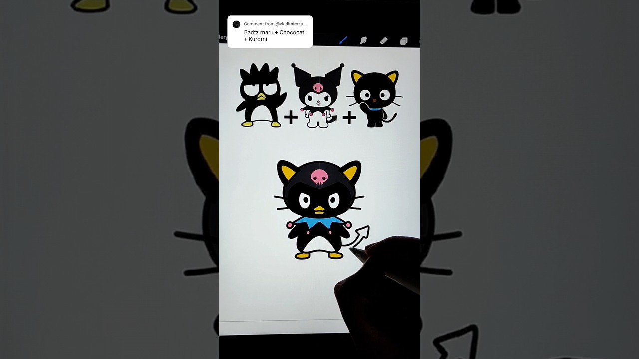 Kuromi + Chococat + Badtz maru 🖤 #kuromi #chococat #sanrio #cute #drawing #kawaii #hellokitty #art