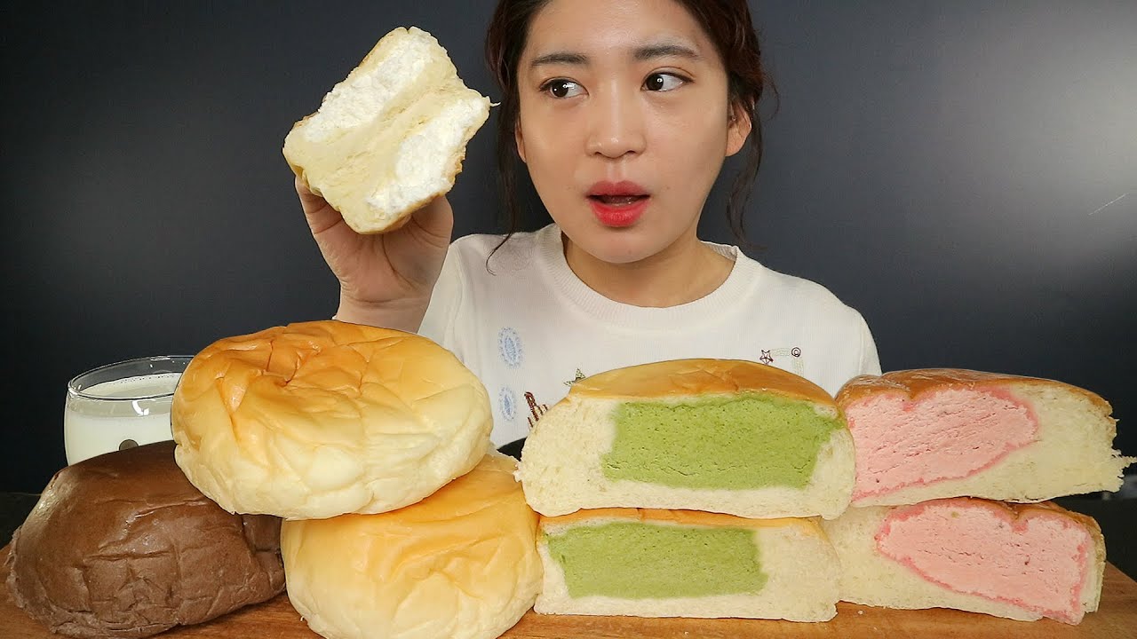 Eating) 딸기, 초코, 녹차, 생크림, 커스타드 크림빵 리얼사운드 Cream bread ASMR クリームパン
