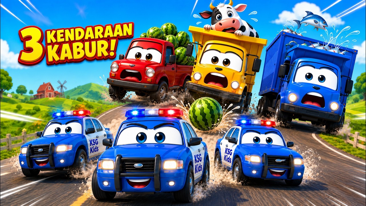 🎵 Lagu Anak Mobil Polisi 🚓 3 Kendaraan Kabur! | KSG Kids