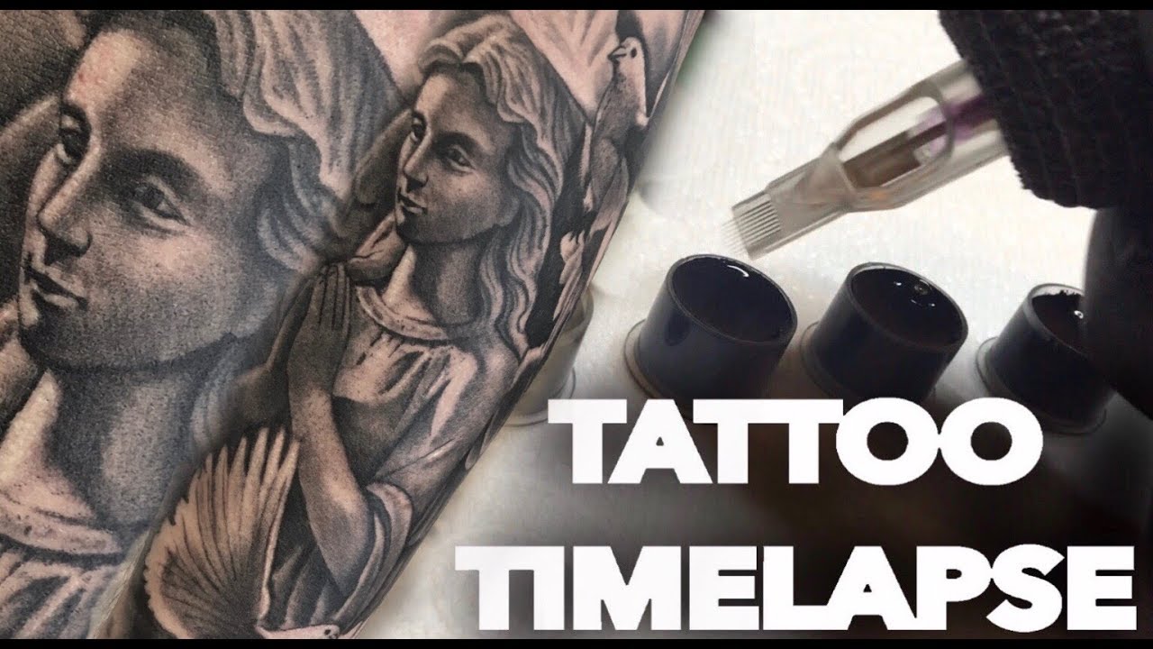 TATTOO TIMELAPSE | REAL TIME | ANGEL AND DOVES | CHRISSY LEE
