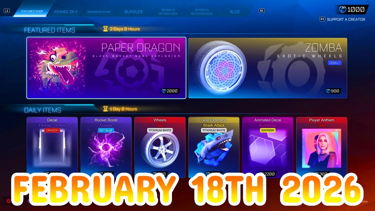 Rocket League ITEM SHOP Daily #456 (18th February 2026)