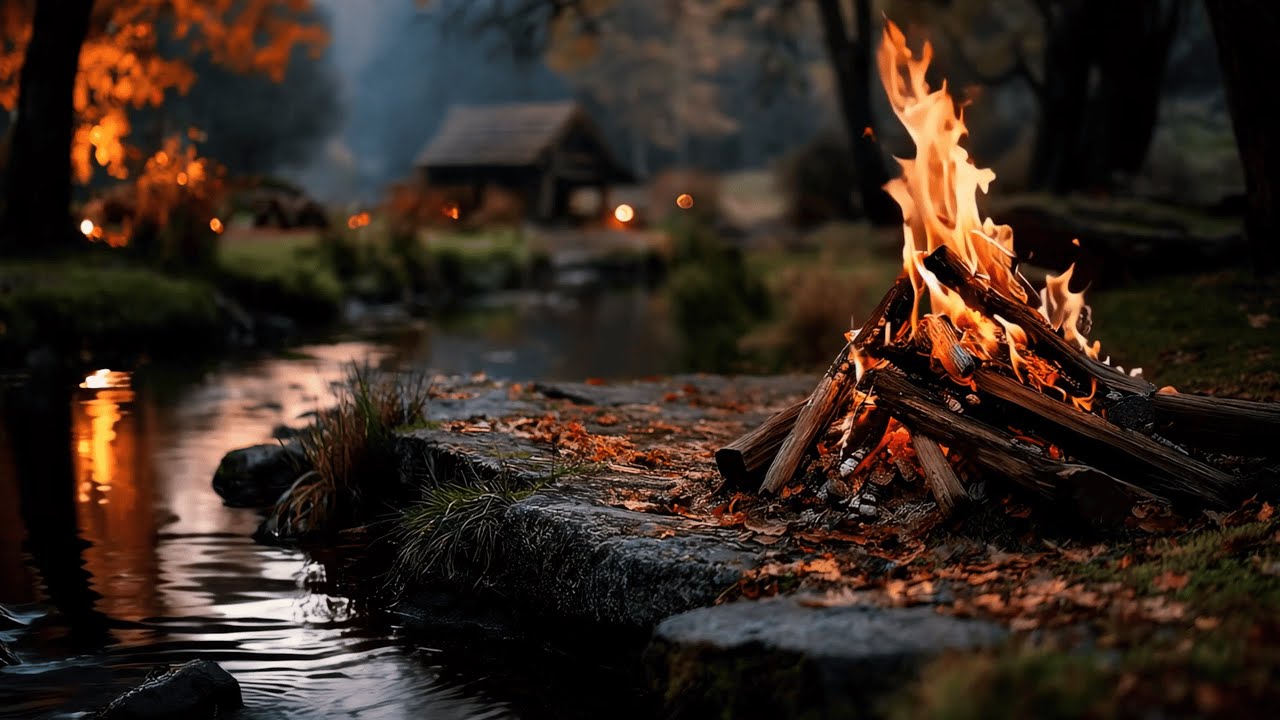 Autumn Forest Vibes 🌲🔥💧 | Healing ASMR Sounds of Crackling Fire & Flowing River for Relaxation