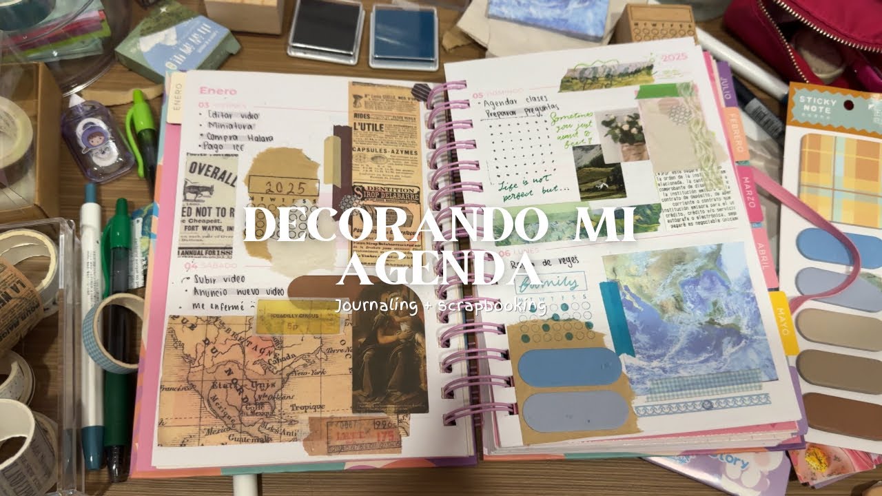💞Decorando mi agenda✂️🖇️🖌️ scrapbooking + journaling