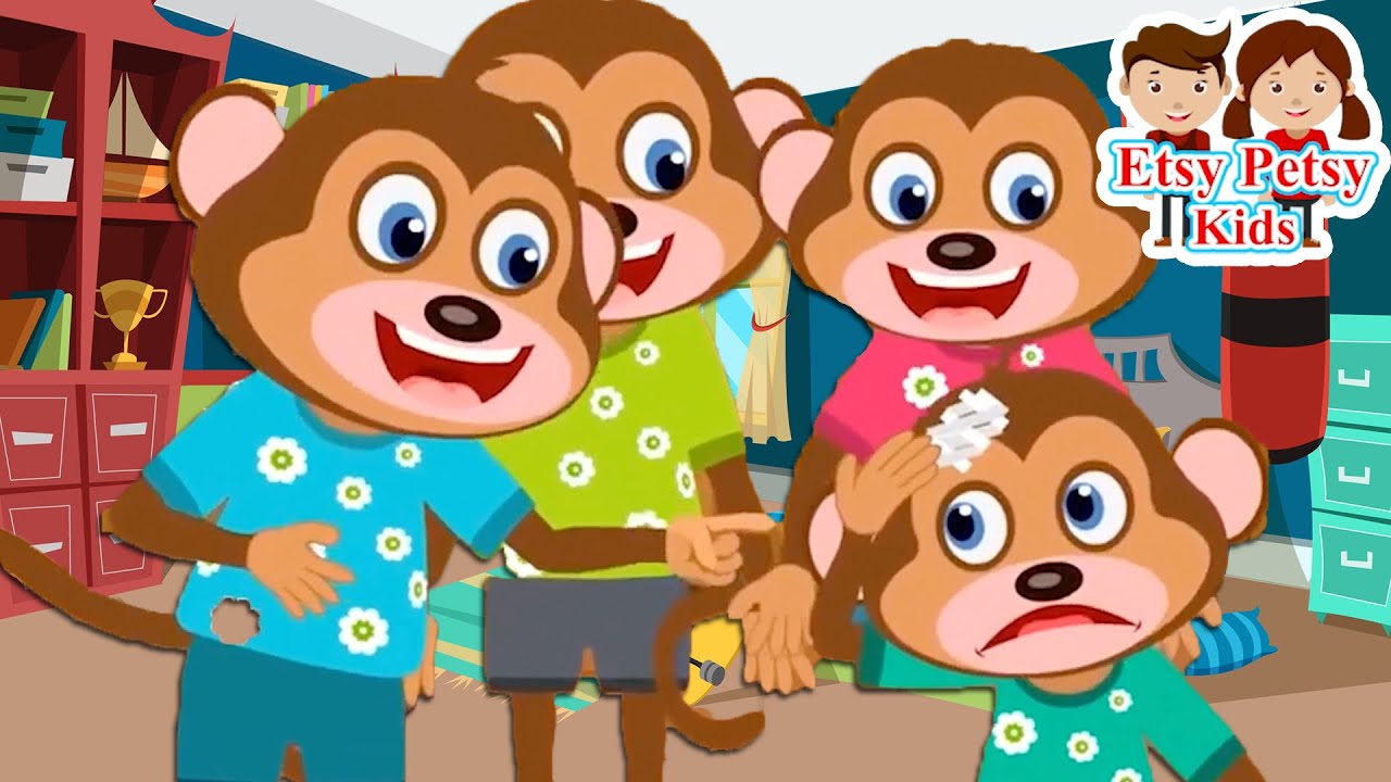 Five Little Monkeys Jumping On The Bed | Children Nursery Rhyme | Etsy Petsy Kids Songs