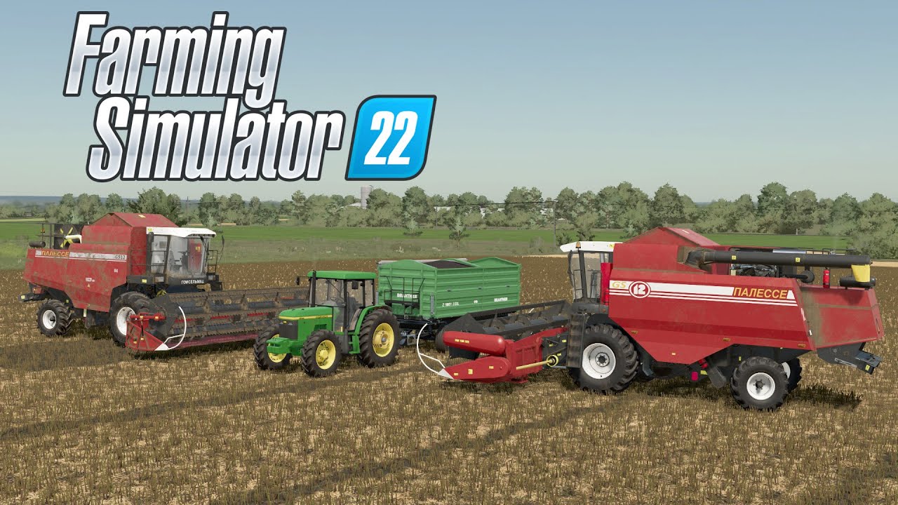 FS22 ДВА БЕЛОРУССКИХ КОМБАЙНА ГОМСЕЛЬМАШ ПАЛЕССЕ GS12, JOHN DEERE 6300 УБОРКА РАПСА
