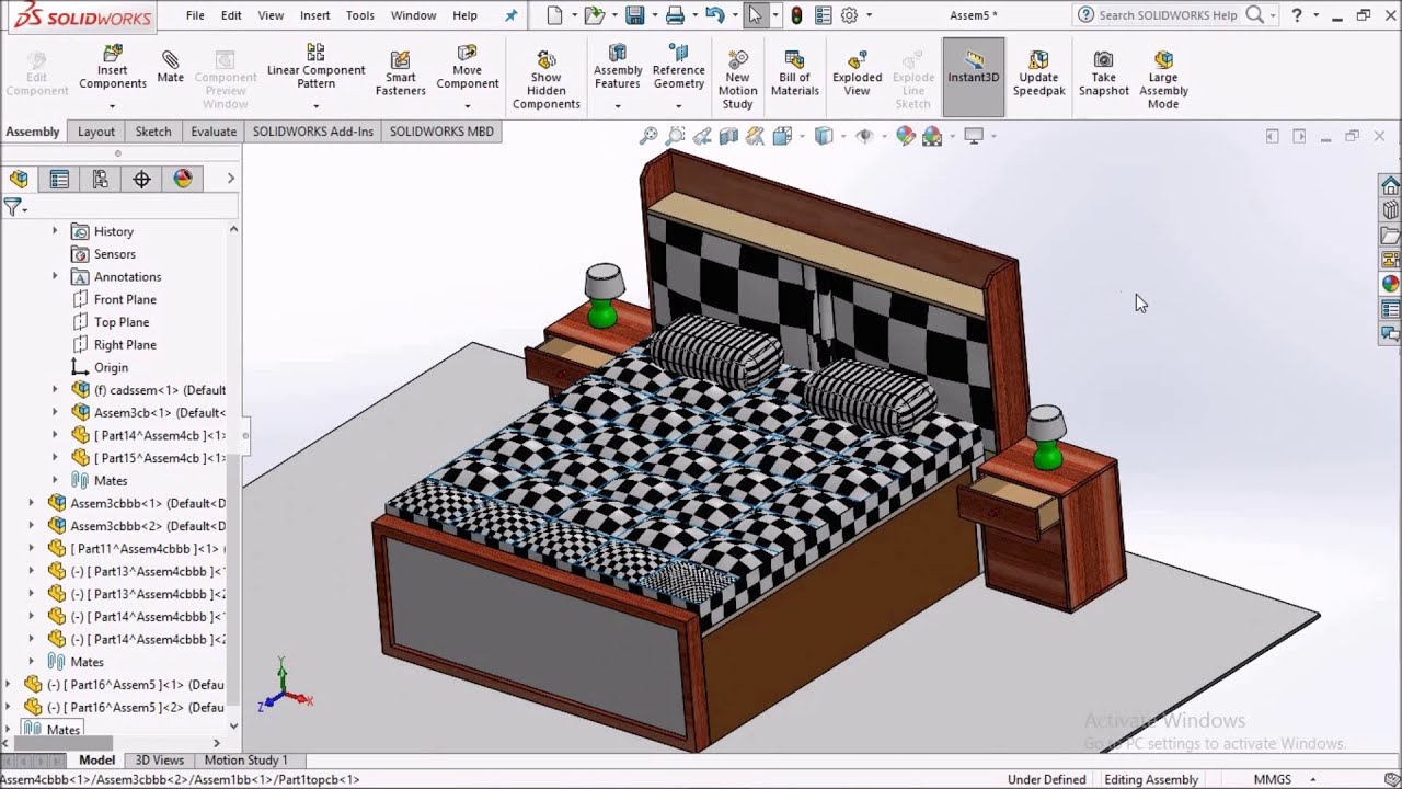 Double bed -2 with mattress  DESIGN in solidworks  #engineering #woodworks #furniture #technology