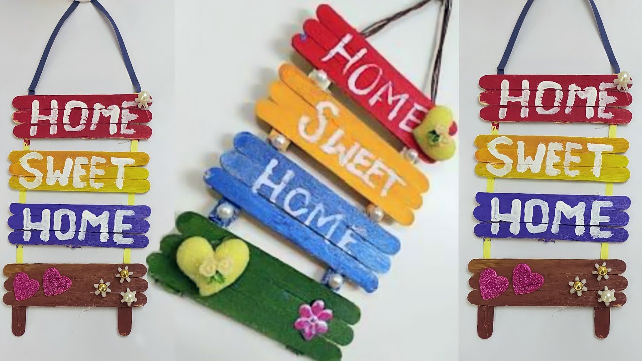 How To Make A Wall Hanging Using Ice cream Sticks | HOME SWEET HOME | DIY Icecream Sticks Craft |