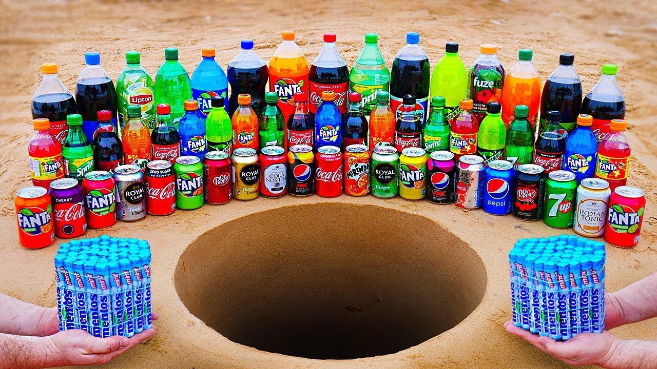 Many Popular Sodas, Coca Cola, Fanta, Sprite, Pepsi, Mirinda, 7up, Rc Cola vs Mentos Underground