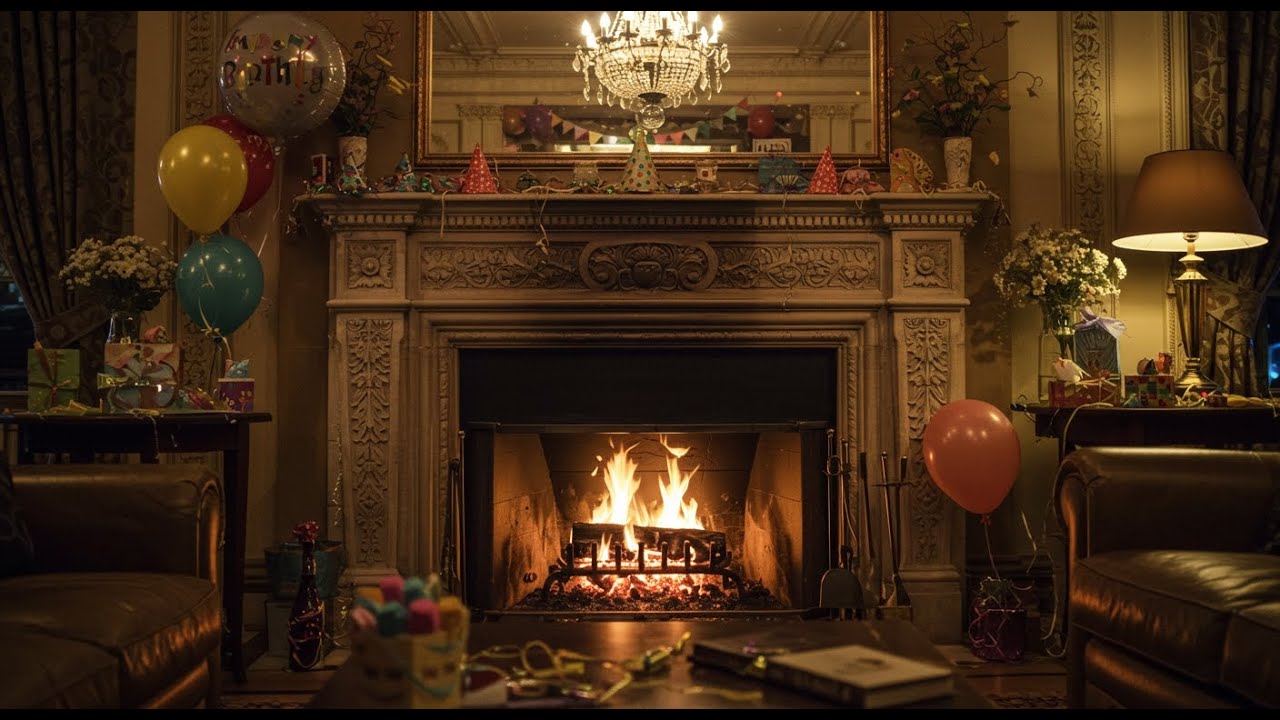 Cozy Birthday Party by the Fireplace sounds | Crackling Fire ASMR for Sleep & Relaxation Ambience