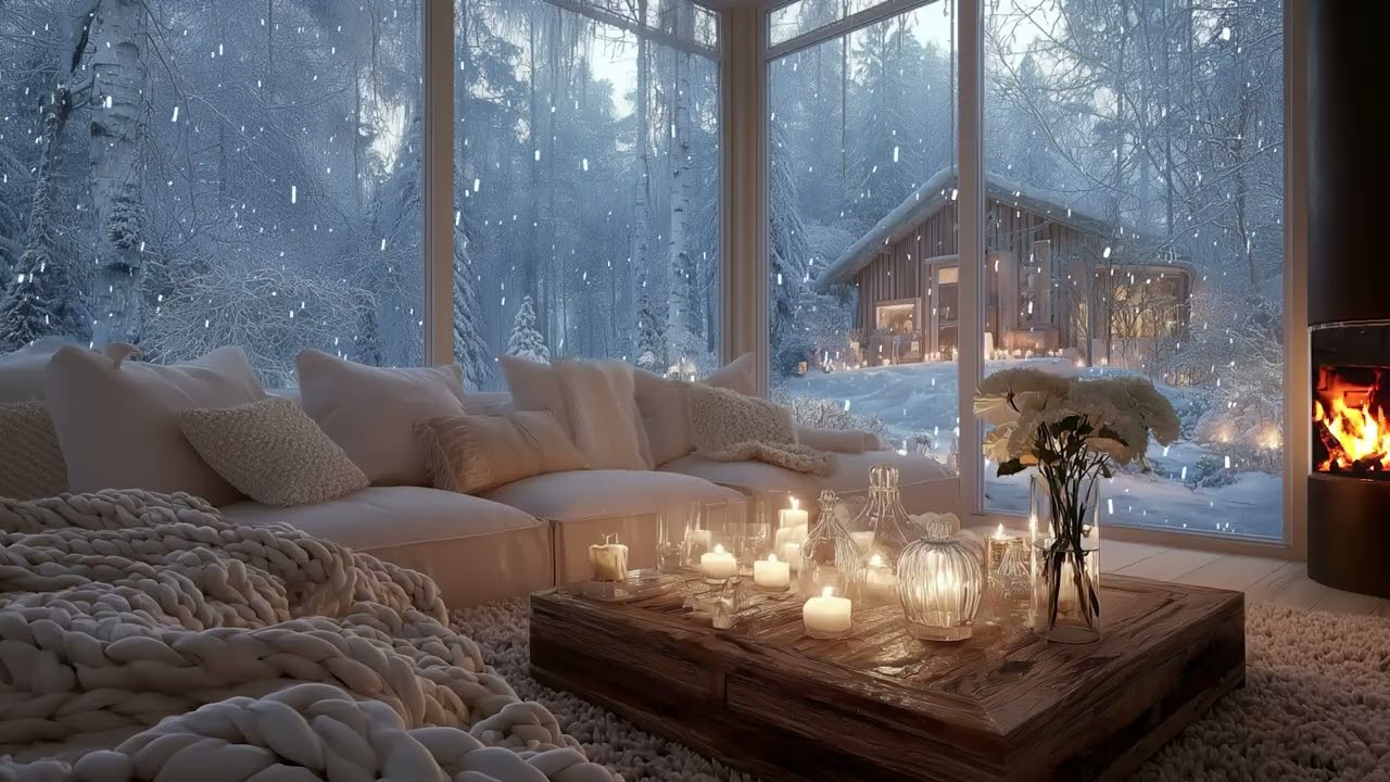 Warm Fireplace and Soft Piano Music 🔥 Relaxing Cozy Room for Study, Sleep and Calm Mind