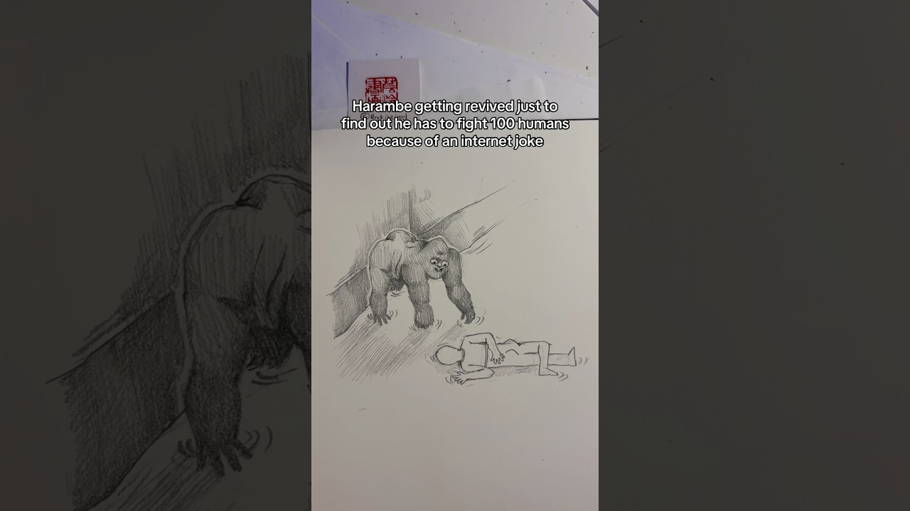 100 men vs gorilla but it&rsquo;s Harambe #pencildrawing #memes