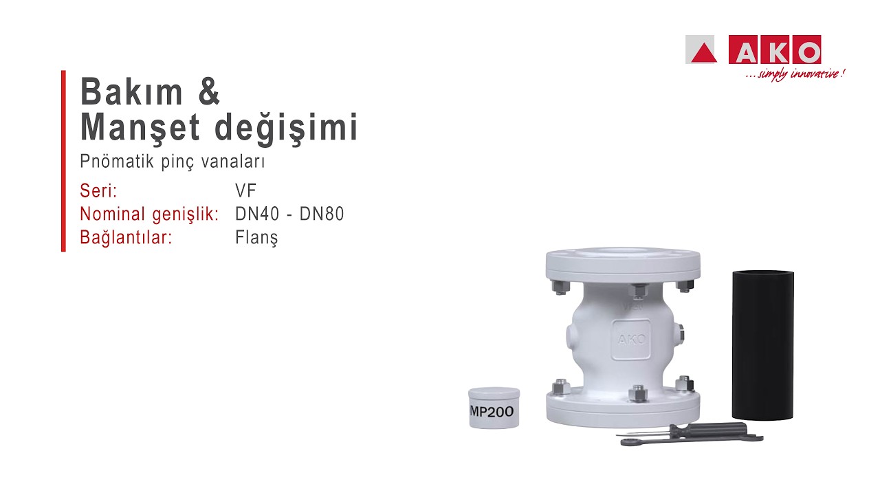 Onarım: AKO pinç vanası (pnömatik), seri VF, DN40, DN50, DN65, DN80