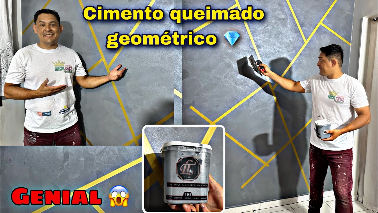 GENIAL PAREDE COM CIMENTO QUEIMADO GEOMÉTRICO😱 #cimentoqueimado #paredes #pintura