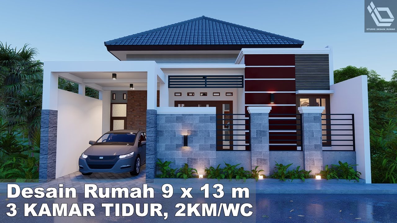Desain Rumah 9 x 13 m 3 kamar Tidur