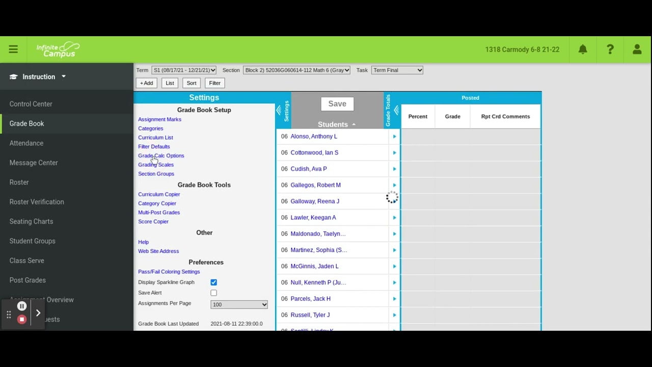 Setting Up the Grade Book in Infinite Campus