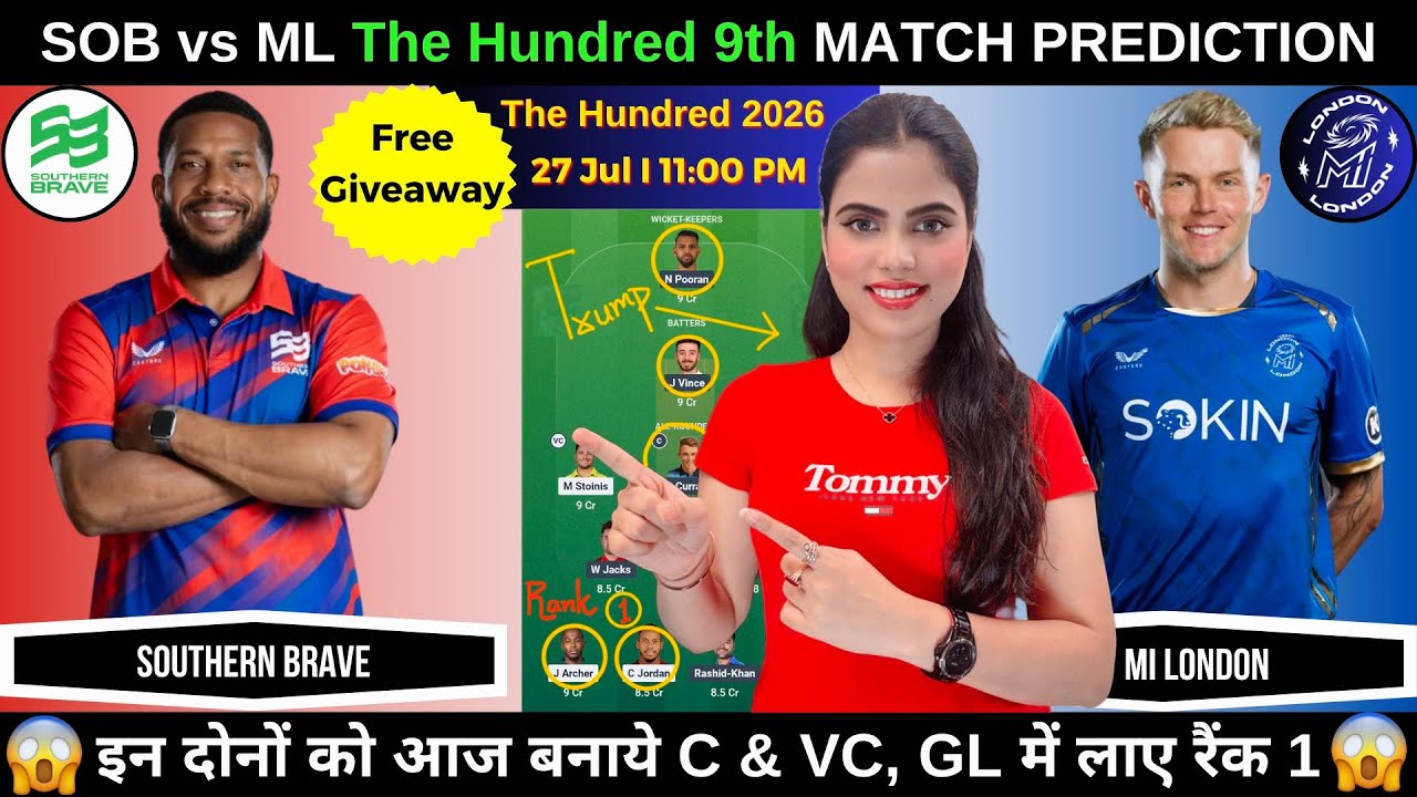 SOB vs ML Today Match Prediction | Southern Brave vs MI London Dream11 Prediction | The Hundred 2026
