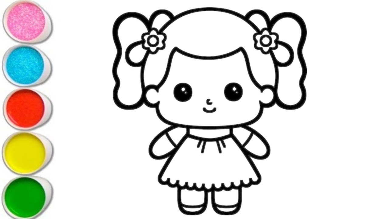 Cute Doll Drawing for kids, Painting & Coloring for kids, Toddlers | Let's Draw Together