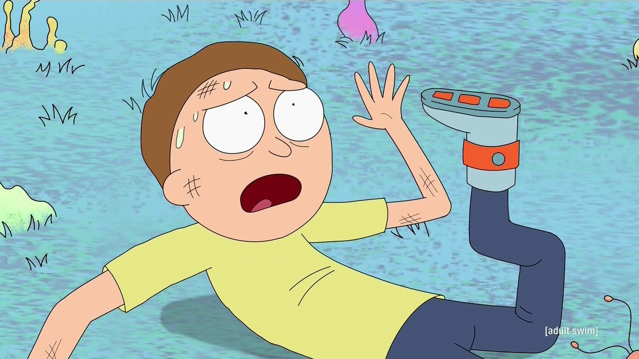 Morty forgots to turn on his shoes