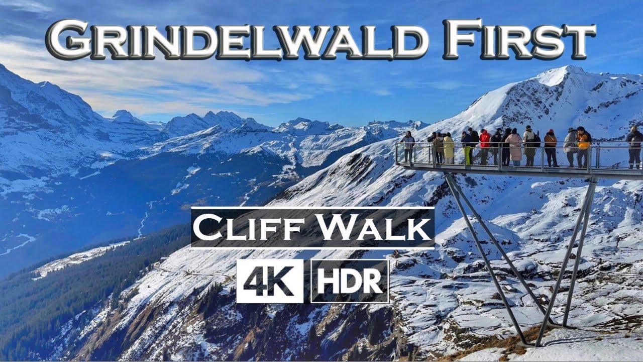Grindelwald First Cliff Walk | Winter walking tour 2023 (4K HDR)