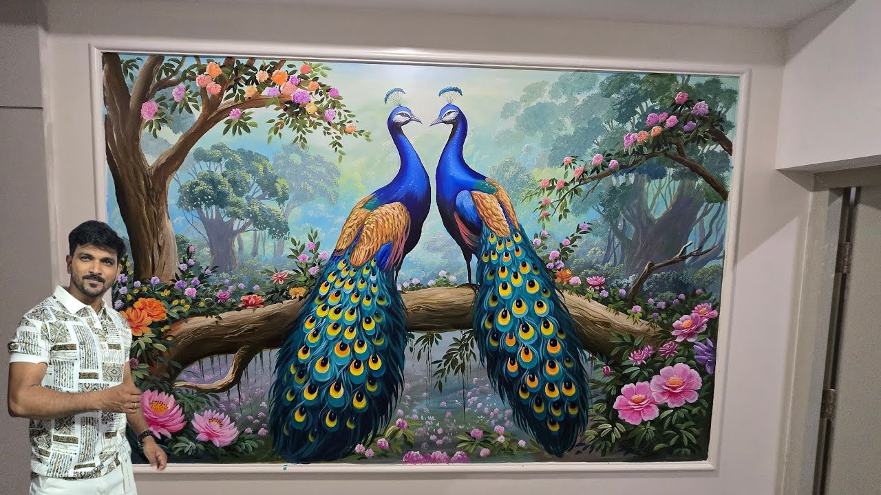 Peacock painting on wall | Time-lapse | parimal art studio