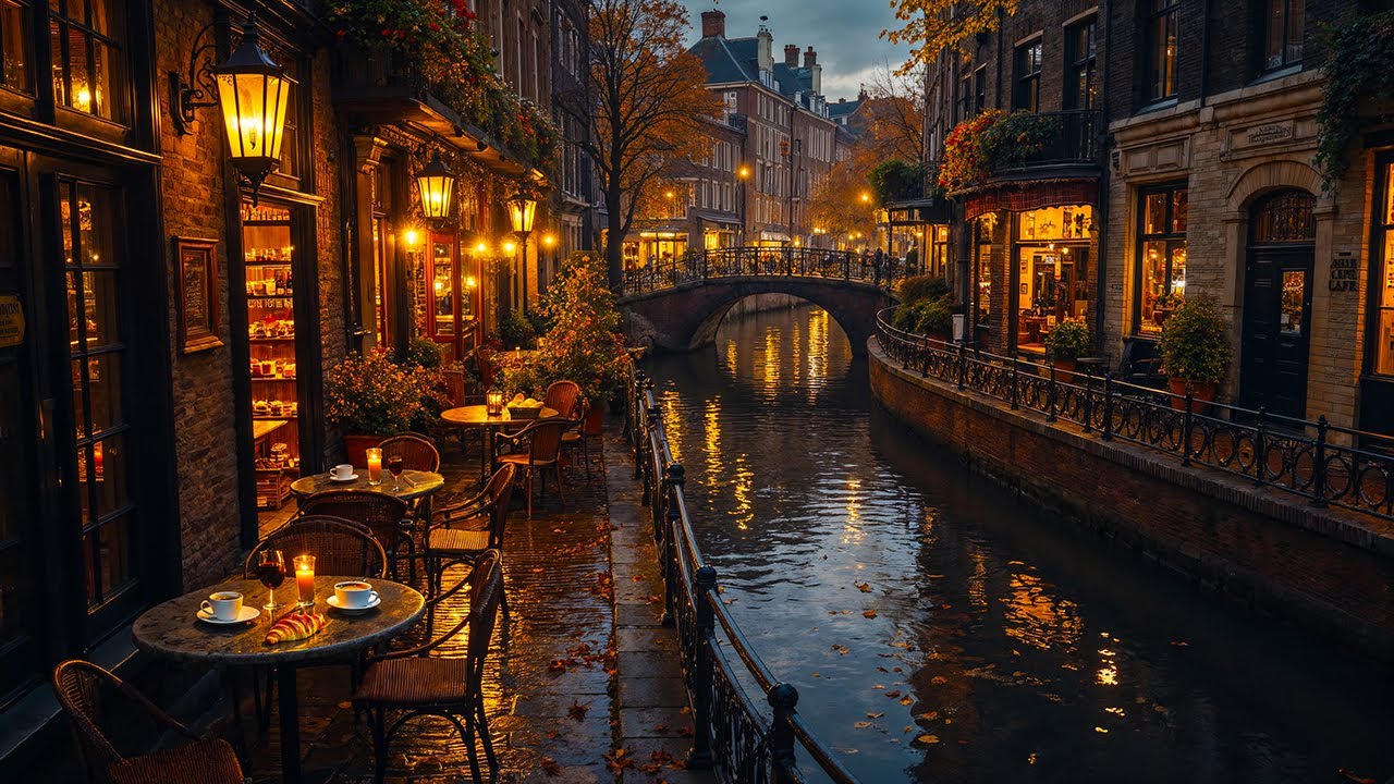 Autumn Jazz Evening in Venice 🍂 Canal Caf&eacute; Shop Ambience ~ Jazz Instrumental Music for Study & Focus