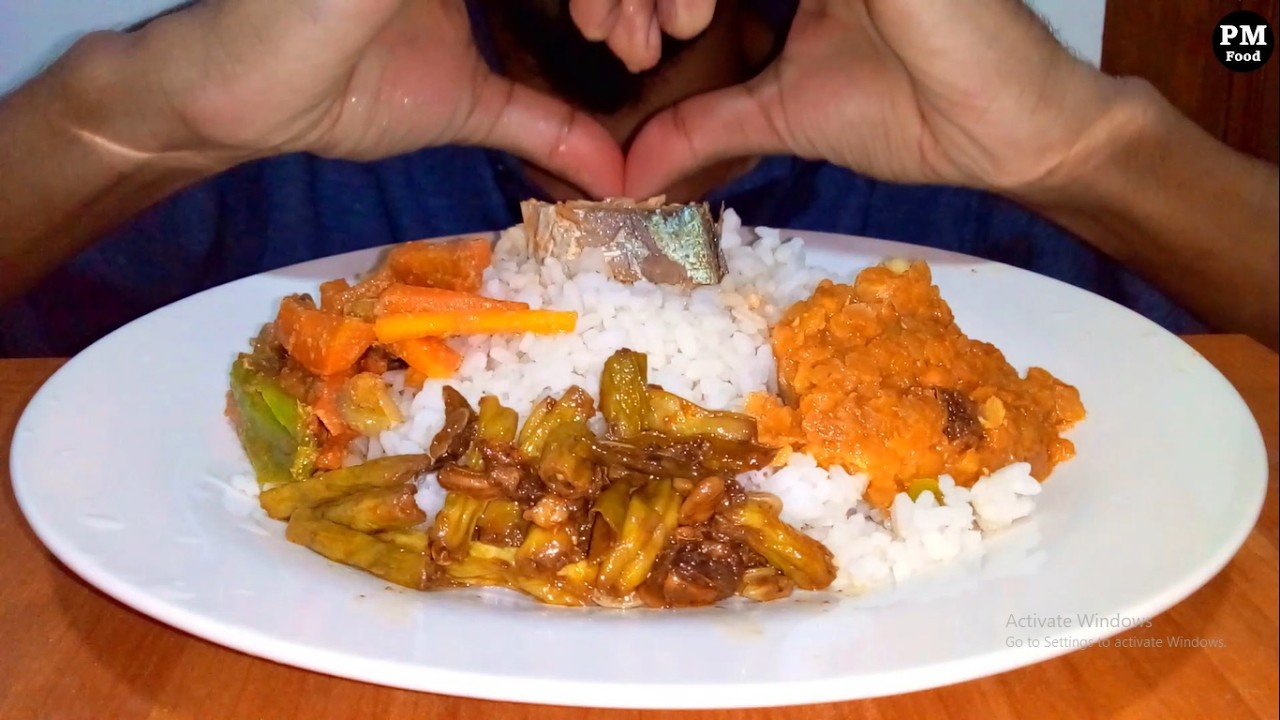 ASMR Food Eating | White Rice, Lentil, Long Beans, Carrot Salad & Tuna Fish | No Talking