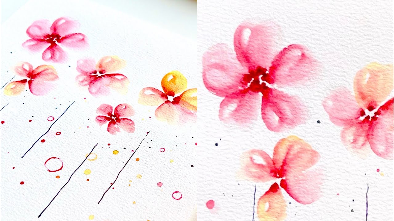 Easiest&Fun watercolor flower tutorial | Cute candy tone | 100% Beginner | Dreamy loose abstract