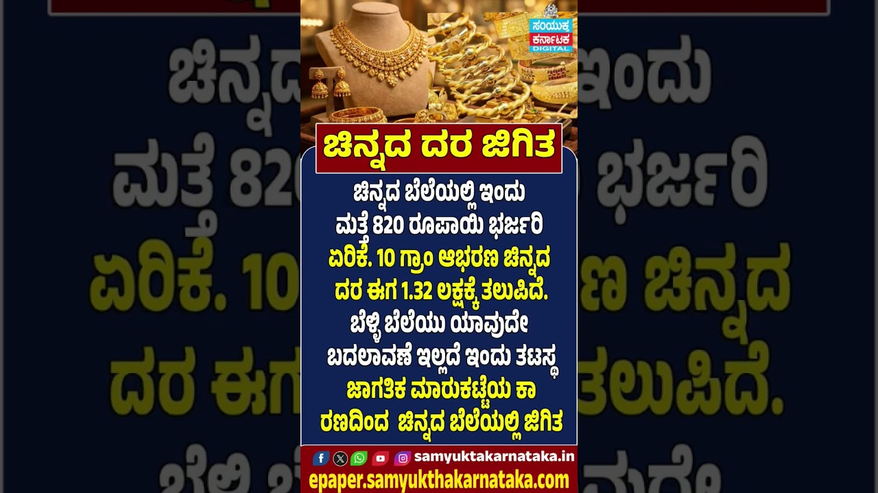 Gold Price Surges Again |₹820 Jump Takes 10g Jewellery Gold to ₹1.32 Lakh | Samyukta Karnataka #news