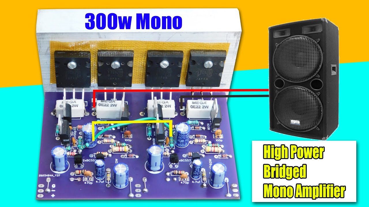 DIY 300w Powerful Bridged Mono Amplifier With 4x2SC5200 Transistor