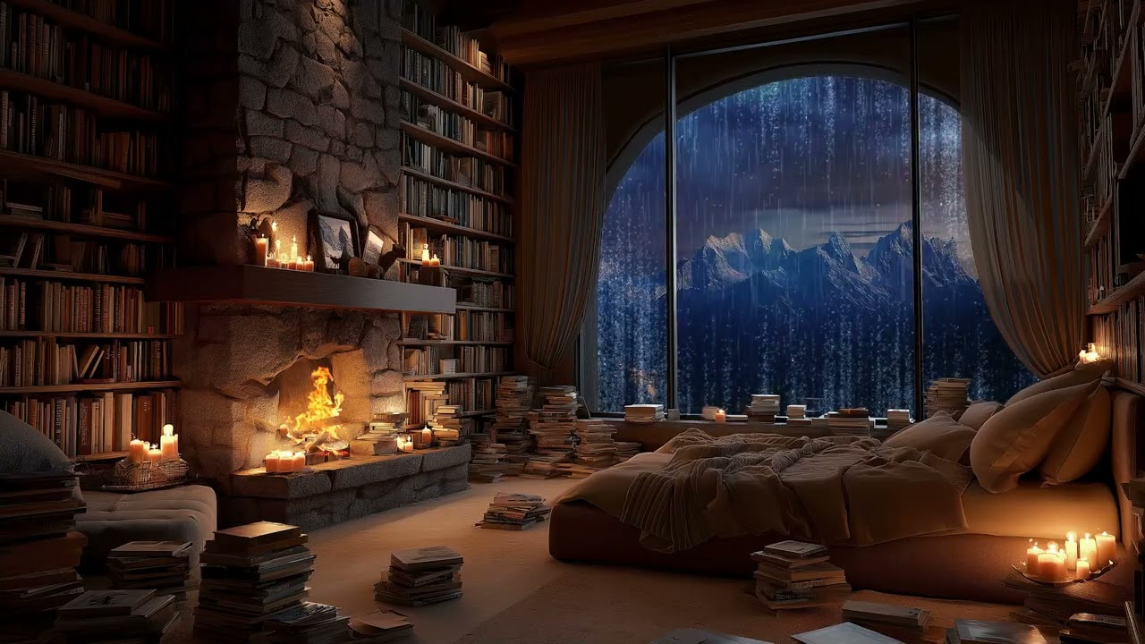 Winter Night Rain Sounds 🔥 Fireplace ASMR for Sleeping & Studying (3 Hours)