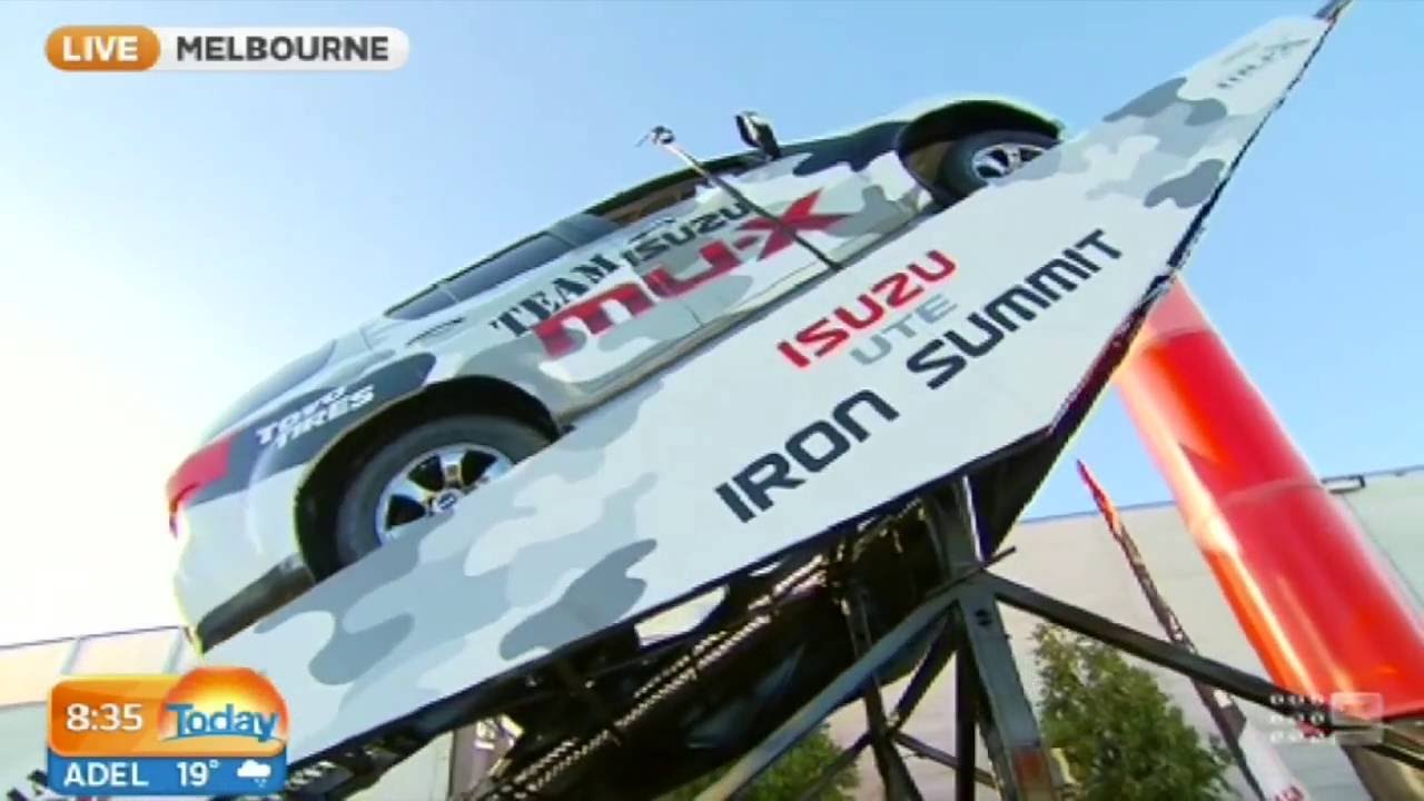 Stevie Jacobs of the Today Show drives up a 45 degree incline in an Isuzu UTE MU-X