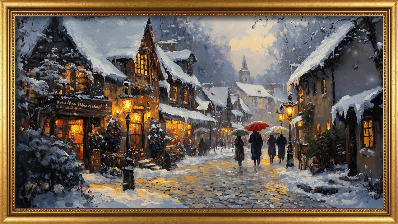 WINTER STROLL 4K Frame TV Art | Cozy Victorian Street Ambience | Relaxing Winter Music