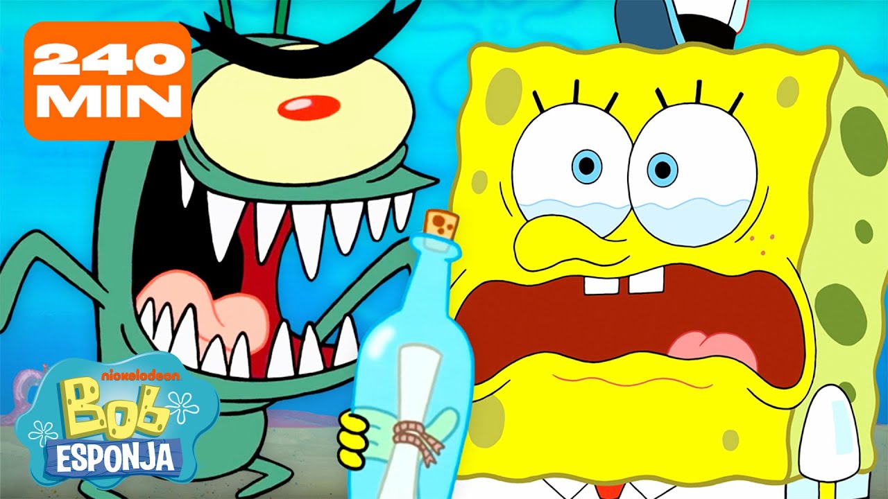 Bob Esponja | 4 HORAS de Plankton quedándose a NADA 🤏 | Bob Esponja en Español
