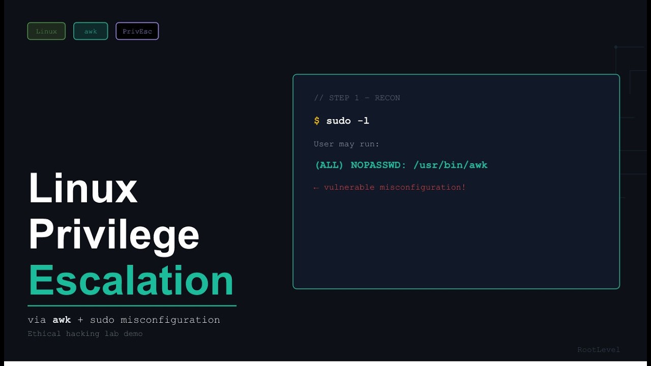 Linux Privilege Escalation awk time &mdash; sudo Misconfiguration | RootLevel